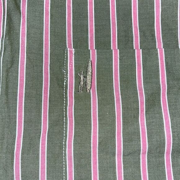 Johnnie-O Mens Olive Green Pink Stripe Button Down Hanging out Shirt LS - Picture 3 of 8